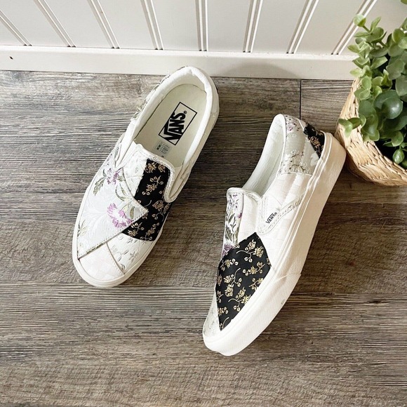 Vans Shoes - Vans Classic Slip Ons Patchwork Brocade Floral Checkerboard Size 8